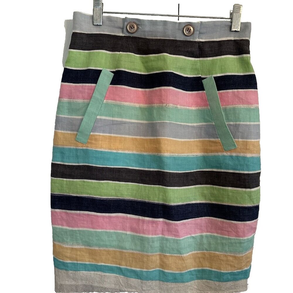 Tracy Reese New York Women’s BOHO Linen Pencil Skirt Multi Color Stripes  SZ 4 - Picture 3 of 8